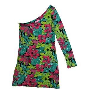 Lilly Pulitzer Whitaker One Shoulder Skip On It Floral Silk Jersey Dress Small